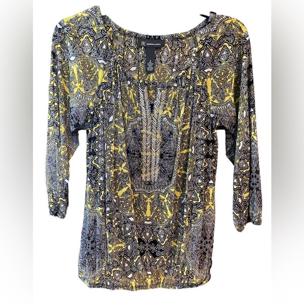I.N.C. NWT Sz S Black Yellow Paisley Gold Accents 2-Piece Tank Top & Blouse